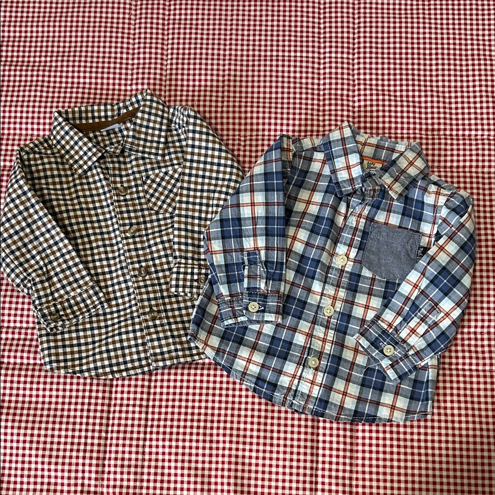 Carter's Kids Plaid Button-Down Shirts - Brown and Blue